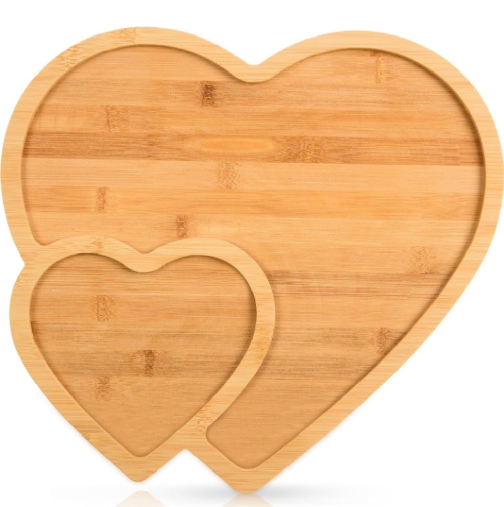 Double Hearts Charcuterie Board Carved Wood Snack Heart Jewelry Crystal Tray New